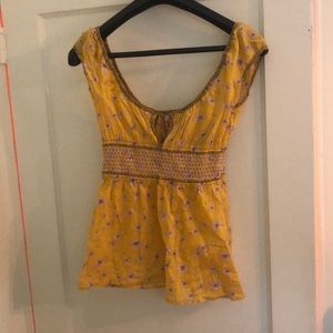 Free People Peasant Top Chartreuse Floral NWOT